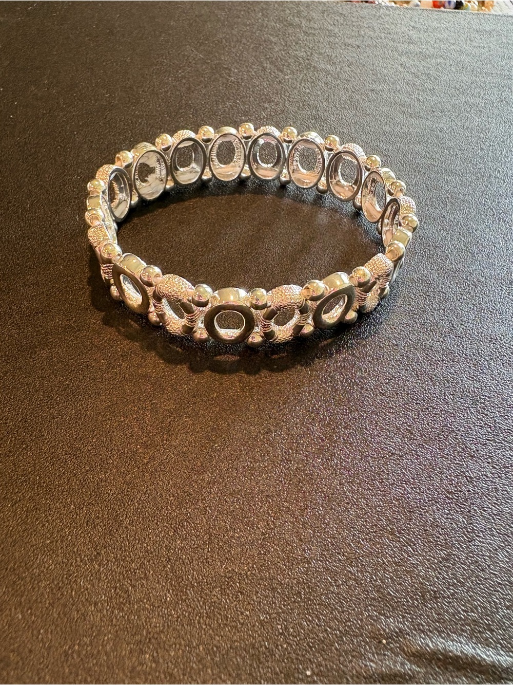 Silver-Tone Textured Circle Stretch Bracelet - Women's Jewelry